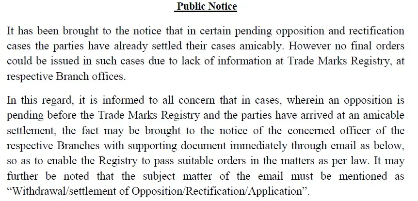 IPO Issues Notice for Disposal of Cases Pending in Opposition