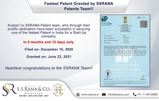 Fastest Patent Granted by SSRana