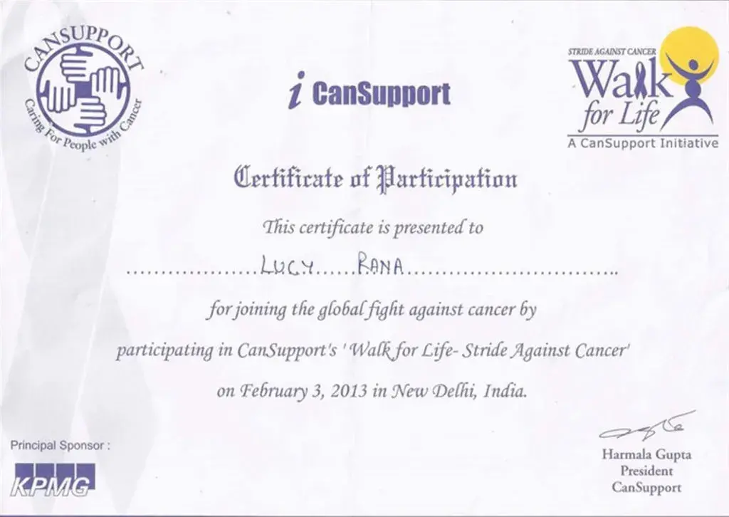 Certificate is presented to Lucy Rana, S.S. Rana & Co.