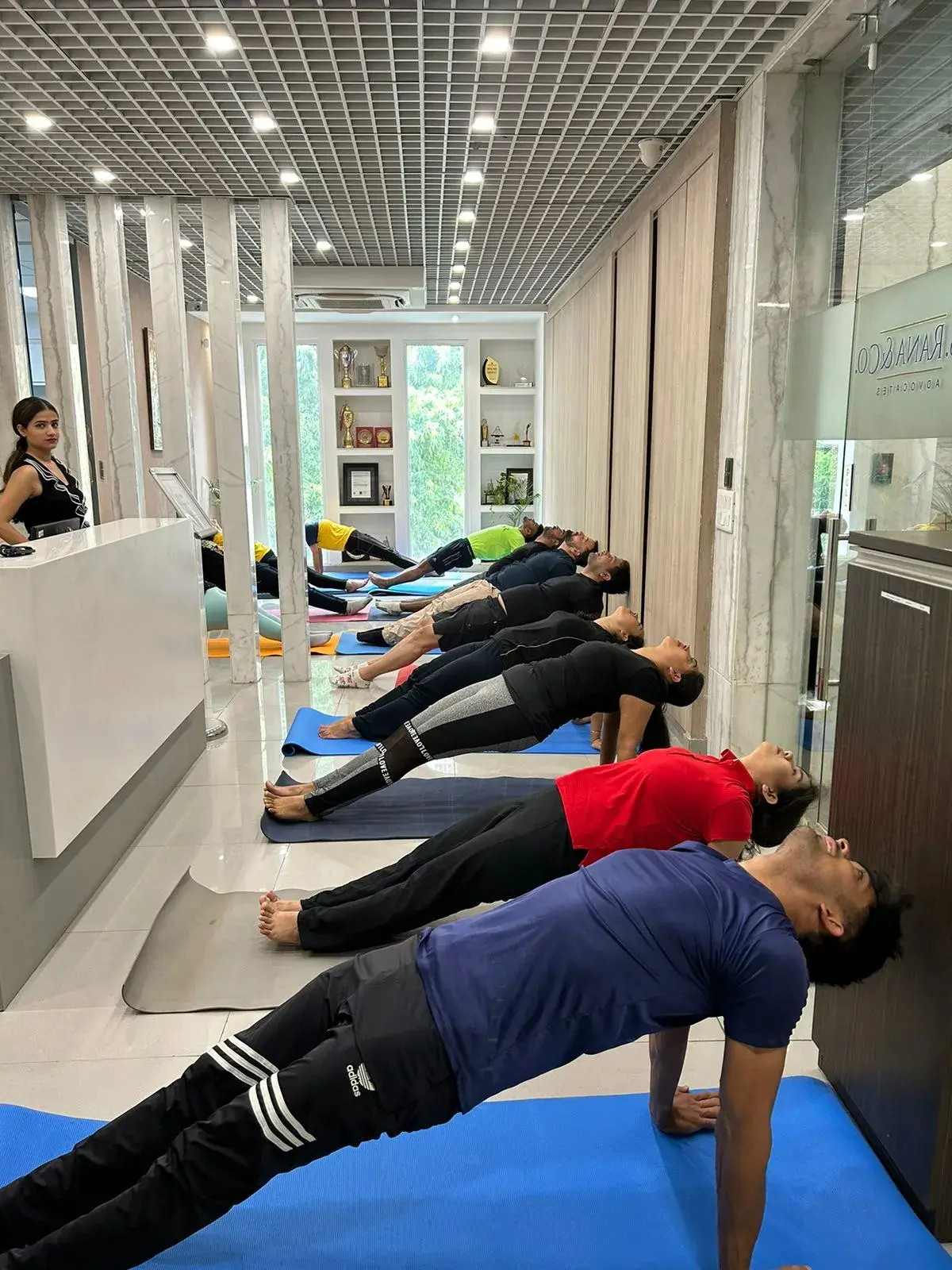 Yoga exercises done by an employee