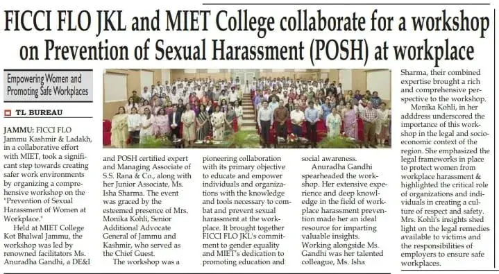 JKL MIET College Workshop Prevention Sexual Harassment