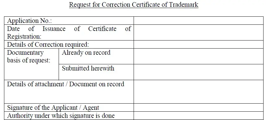 Request for Correction Certificate of Trademark